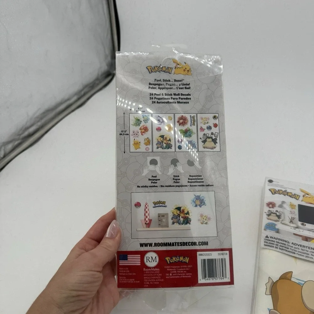 RoomMates‎ Pokemon Peel & Stick Wall Decals 24pc Lot 2 Pikachu Snorlax New Open